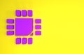 Purple Computer processor with microcircuits CPU icon isolated on yellow background. Chip or cpu with circuit board Royalty Free Stock Photo