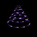 Purple cone made by flying glowing fireflies, modern christmas tree, dark background Royalty Free Stock Photo