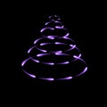 Purple cone made by flying glowing fireflies, modern christmas tree, dark background