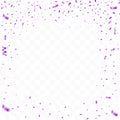 Purple confetti isolated on tansparent background. Vector birthday concept.