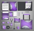 Purple corporate identity set with gray abstract background. Royalty Free Stock Photo