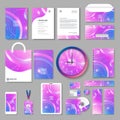 Purple corporate identity template design with color geometric elements. Business stationery Royalty Free Stock Photo