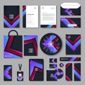 Purple corporate identity template design with color geometric elements. Business stationery Royalty Free Stock Photo