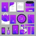 Purple corporate identity template design with color geometric elements. Business stationery Royalty Free Stock Photo