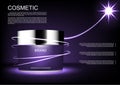 Purple cosmetic cream and sparkler light with template vector pu