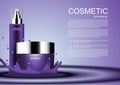 Purple cosmetic products on splash water , Vector purple cosmetic collection