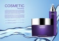 Purple cosmetic products on water stream , Vector purple cosmetic collection