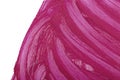 Purple cosmetics smear pattern isolated on white. Marsala beauty product sample closeup. Liquid lipstick cosmetic. Pink