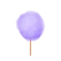 Purple cotton candy. Realistic sugar cloud with stick outdoors street food. Delicious sweet treat