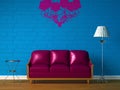 Purple couch, table and standard lamp Royalty Free Stock Photo