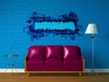 Purple couch, table and standard lamp Royalty Free Stock Photo