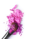 Purple crashed eyeshadow with brush for makeup as sample of cosmetic product