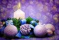 Cristmas decoration and advent candle. Royalty Free Stock Photo