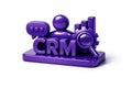 Purple CRM icon with speech bubble and magnifying glass on white background Royalty Free Stock Photo