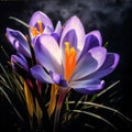 Purple crocus growing in the middle of the moss. Flowering flowers, a symbol of spring, new life Royalty Free Stock Photo