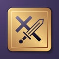 Purple Crusade icon isolated on purple background. Gold square button. Vector