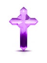 Purple crystal cross religious symbol on white background