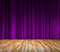 Purple curtain and wooden floor interior background Royalty Free Stock Photo