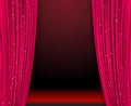 Purple curtains borders with stars as cinema show, presentation, theatrical background
