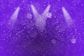 Purple cute brilliant glitter lights defocused stage spotlights bokeh abstract background with sparks fly, holiday mockup texture