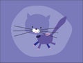 Cute vector purple cat, with long whiskers, jumping