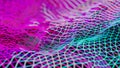 Purple and cyan neon grid. Futuristic wireframe, network concept with cyberpunk aesthetic. Digital 3D render