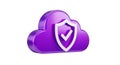 Purple 3D cloud icon with a white shield and check mark. The cloud shape is Royalty Free Stock Photo