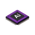 Purple 3D computer processor chip with AI logo on black square on white background Keywords: computer chip, processor, CP Royalty Free Stock Photo