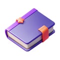 Purple 3D Notebook with Orange Star and Ribbon Closure on White Background object diary Royalty Free Stock Photo