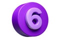 3D Number 6 Icon with Glossy Circular Design Royalty Free Stock Photo