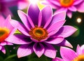 Purple daisy flowers with raindrops color enhanced. Ai generated