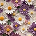 Purple Daisy Paper Flower Collage: Repetitive, High Detailed Sculpted Art Installation