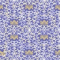 Purple damask ornament with crowns seamless vector pattern Royalty Free Stock Photo