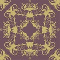 Purple damask wallpaper.