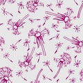 purple dandelions seamless graphic pattern on gray background, texture