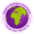 Purple Day background with globe in cartoon style for World Epilepsy Day. Vector illustration for you design, card