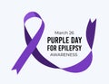 Purple Day for epilepsy awareness. Vector illustration with ribbon