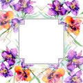 Purple daylily bouquet floral botanical flowers. Watercolor background illustration set. Frame border ornament square. Royalty Free Stock Photo