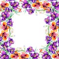 Purple daylily bouquet floral botanical flowers. Watercolor background illustration set. Frame border ornament square. Royalty Free Stock Photo