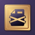 Purple Delete file document icon isolated on purple background. Rejected document icon. Cross on paper. Gold square