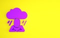 Purple Depression and frustration icon isolated on yellow background. Man in depressive state of mind. Mental health