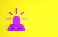 Purple Depression and frustration icon isolated on yellow background. Man in depressive state of mind. Mental health