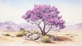 Hyperrealistic Purple Tree Illustration In Desert