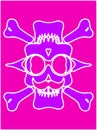 Purple devil skull with glasses and pink background