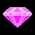 Purple diamond pixel icon. Elite crystal treasure with precious facets with shimmering expensive glitter.