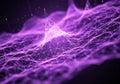 Purple digital landscape with interconnected glowing nodes and Royalty Free Stock Photo