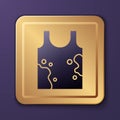 Purple Dirty t-shirt icon isolated on purple background. Gold square button. Vector