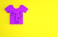 Purple Dirty t-shirt icon isolated on yellow background. Minimalism concept. 3d illustration 3D render