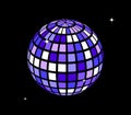 Purple disco ball with sparkles. Shining mirror spheres with stars. Night club mirrorball element for poster, banner Royalty Free Stock Photo