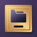 Purple Document folder icon isolated on purple background. Accounting binder symbol. Bookkeeping management. Gold square